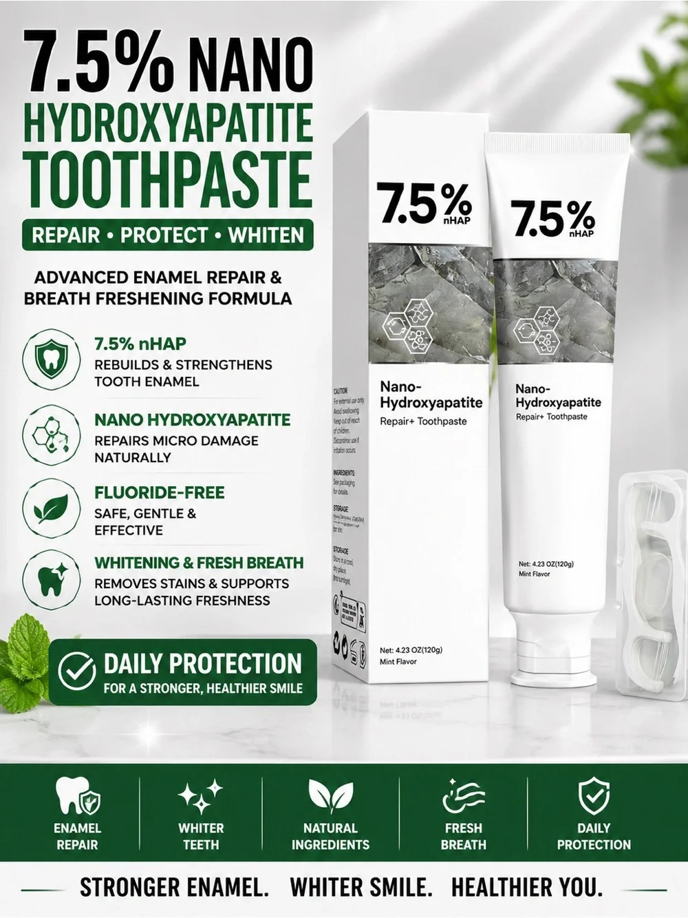 Nano-Hydroxyapatite 7.5% Repair Toothpaste – White